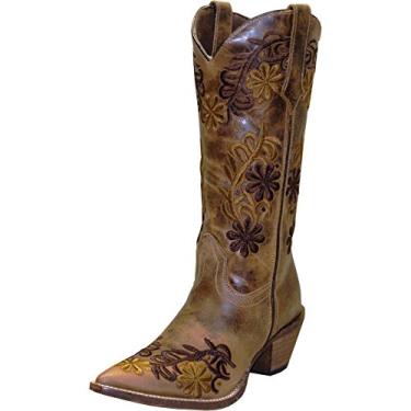 Imagem de Abilene Bota feminina de couro cru da Boot Floral Cowgirl bico fino - 5024, Marrom, 7