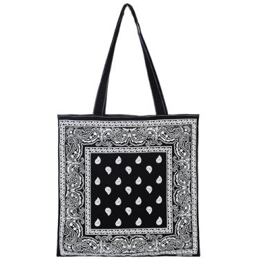 Imagem de Gilprop Bolsas de ombro bolsa de mão para noite bolsas femininas Paisley bandana boho vermelho com fecho de zíper (preta, sacola)