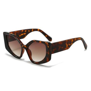 Imagem de HPIRME Óculos retrô com armação grande e padrão poligonal para homens e mulheres, estilo fotografia de rua (6167-C4)