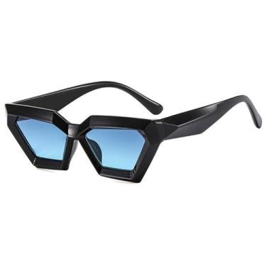 Imagem de Óculos de Sol Olho de Gato Degradê Unissex, Armação Pequena, Proteção UV400, para Esportes ao Ar Livre, Corrida e Ciclismo, Preto e Azul