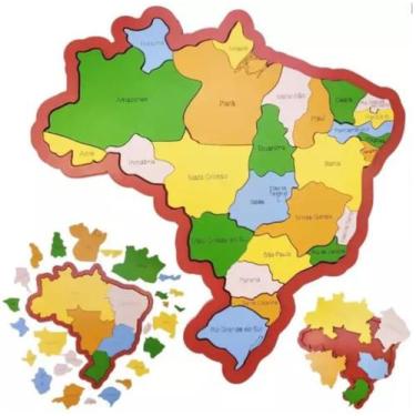 Imagem de Quebra-cabeça Mapa do Brasil - Regiões, Estados e Capitais em Madeira 