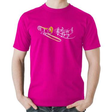 Imagem de Camiseta Algodão Trombone Notas Musicais - Foca na Moda, Rosa, P