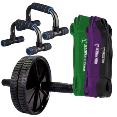 Imagem de Kit Roda Abdominal + Barra de Flexão + Faixas Elásticas Moderada, Pesada e Extra Pesada BRN FITNESS Exercicio Fisico Casa Academia Treino de Força Fisioterapia Funcional Kit Treino Condicionamento Fisico