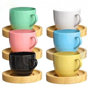 Imagem de Jogo de Xícaras com Pires de Porcelana Preta 170ML - Ideal para Café e Chá, Elegantes e Práticas para Residência e Mesa (Colorida)