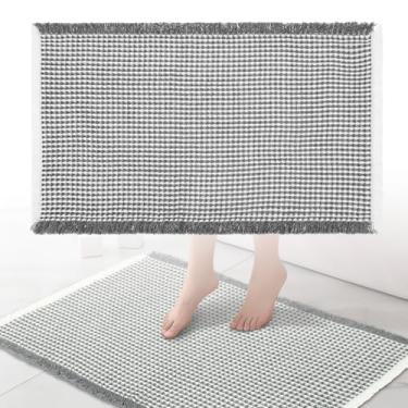 Imagem de UKQRRTC Tapete de banheiro waffle, tapete de banheiro boêmio com borlas, 84 × 21 × 0,99 cm, lavável na máquina, suporte antiderrapante atualizado, confortável e elegante para banheiro