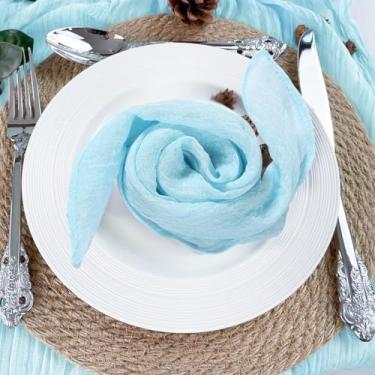 Imagem de Guardanapo de gaze azul celeste, guardanapo lavável com bordas com bainha, panos de queijo rústicos boho gaze para casamento, chá de panela, aniversário, aniversário, jantar, decoração, eventos