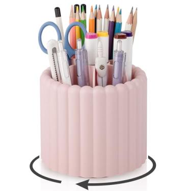 Imagem de Anyoifax Suporte giratório de 360° para caneta, organizador de mesa com 7 compartimentos, copo removível, suprimentos de arte de plástico e acessórios, caixa de armazenamento de mesa para escritório