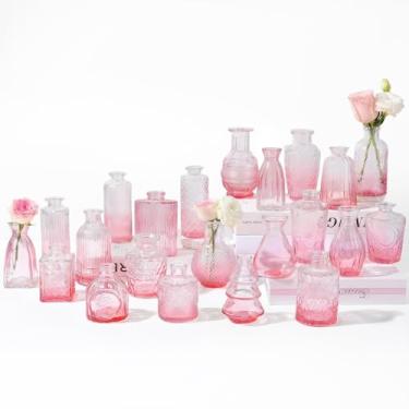 Imagem de RUCKAE Vaso de flores a granel 22 vasos de vidro pequenos vintage para mesa de centro de mesa, decoração de casamento, festa (rosa gradiente, pacote com 22)