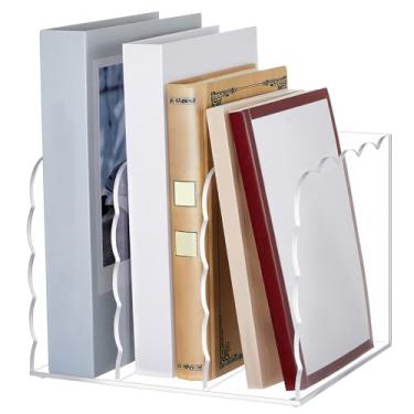 Imagem de Suzile Suporte de revista de acrílico recortado, 3 compartimentos de 4 mm de espessura, organizador de mesa transparente suportes verticais para livros 21 x 17 x 16,5 cm para escritório, documentos