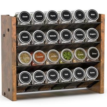 Imagem de NESAPTO Organizador de temperos para armário, organizadores de temperos verticais de madeira de 4 camadas para despensa de cozinha, suporte de bancada/parede, comporta 24 potes de especiarias (frascos