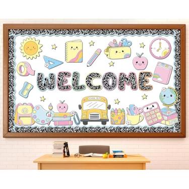 Imagem de Conjunto de quadro de avisos de composição, estilo menina, quadro de avisos, decoração de volta às aulas, sala de aula, para professores, pré-escola, sala de aula, quadro-negro, decoração de porta de