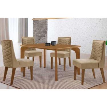 Imagem de Sala Jantar Mesa Londrina Tampo Curvo 120cm+4 Cadeiras Dafne Madeira N