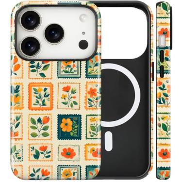 Imagem de Capa magnética para iPhone 17 Pro Max com estampas florais fofas, à prova de choque e TPU (poliuretano termoplástico) e capa protetora rígida de policarbonato compatível com MagSafe presente para