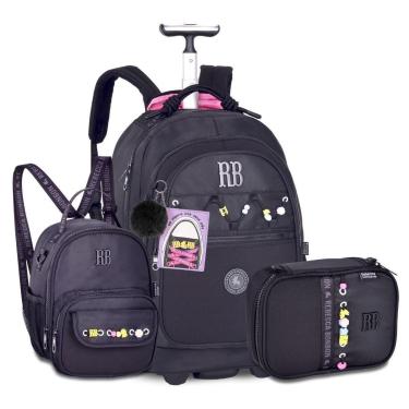 Imagem de Mochila Rodinhas com Lancheira e Estojo com Kit Cadarços-Feminino