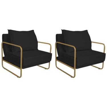 Imagem de Kit 02 Poltronas Sevilha Base de Ferro Dourado Sintético - Doce Sonho 