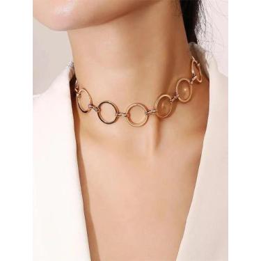 Imagem de Colar de Clavícula com Círculo Geométrico Dourado - Gargantilha Vintag