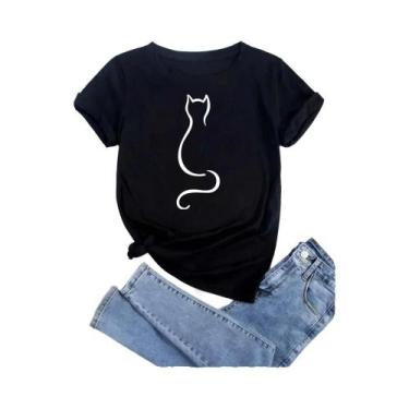 Imagem de Camiseta Feminina De Verão Com Estampa De Gato, Design De Cartoon Fash