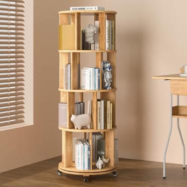 Imagem de IUNVR Estante giratória de 4 camadas, estante empilhável giratória de 360°, estante de canto independente para escritório, sala de estudo, quarto, sala de estar