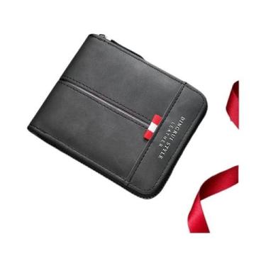 Imagem de Carteira Masculina Retrô De Couro Com Zíper Horizontal Curta Quadrada 