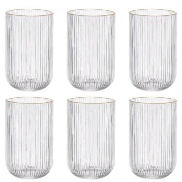 Imagem de Jogo De Copo Camelia Clear Gold Vidro 420Ml 6 Peças Canelado