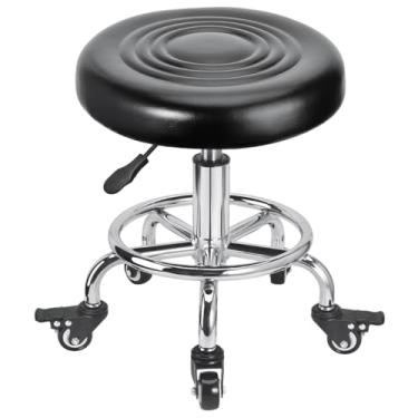 Imagem de FLOLXNB Banqueta de rodinhas de couro PU com assento baixo, cadeira de rodinhas ajustável em altura, banco de garagem com rodas para mecânico de manicure home office garagem loja (estilo 3)