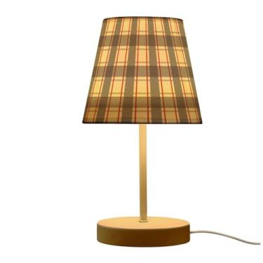 Imagem de Peystean Candeeiro de mesa de LED com 3 cores padrão xadrez retrô com porta USB, sombra de linho de 27,4 cm, mesa de cabeceira, decoração de mesa de cabeceira, luz noturna para casa, sala de estar