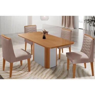 Imagem de Sala Jantar Mesa Pietá Tampo Curvo 120cm+4 Cadeiras Maldivas Madeira N