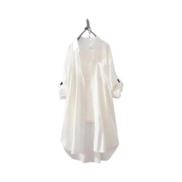 Imagem de Camisa Midi Branca Solta Feminina - Moda Coreana, Respirável e Confort