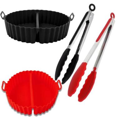 Imagem de Kit Forma Air Fryer + Pegador Pinça Culináraria Inox e Silicone Multif