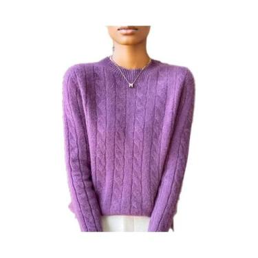 Imagem de Suéter Feminino De Lã Para Outono E Inverno, Gola Redonda, Manga Longa