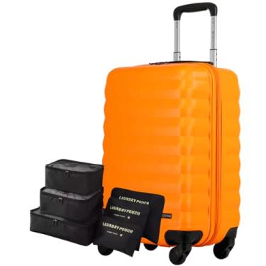 Imagem de Mala Bordo 10kg, Cadeado Fixo 3 Dígitos, ABS Capacete de Piloto, Rodinhas 360°, Padrão ANAC + Kit Organizador Necessaire 6 Peças p Meias e Calcinhas (Neon Amarelo, Bordo)