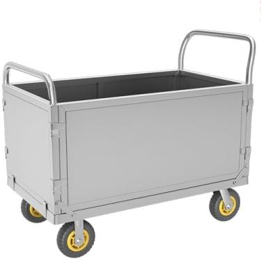Imagem de Carrinho utilitário de aço resistente com cerca – Carrinho de serviço de rolamento de nível comercial com rodas e alças, carrinho de mão portátil para garagem, oficina, armazém e trabalhos de mecânico
