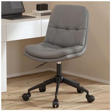 Imagem de Cadeira de escritório giratória sem braços com altura ajustável - Cadeira de mesa ergonômica de couro para escritório em casa - Cadeira de computador com rodinhas com assento estofado