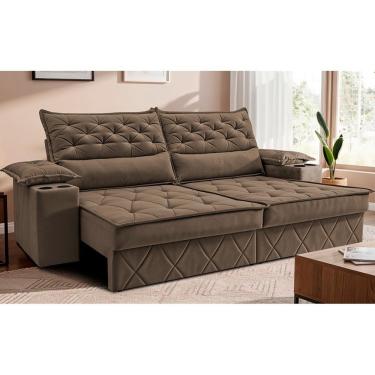 Imagem de Sofá Retrátil E Reclinável 2,40m Com Porta Copos E Molas Cosmos. Velusoft Cama Inbox Castor