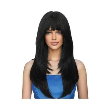 Imagem de Peruca Sintética Longa E Lisa Para Mulheres, Resistente Ao Calor, Fibr