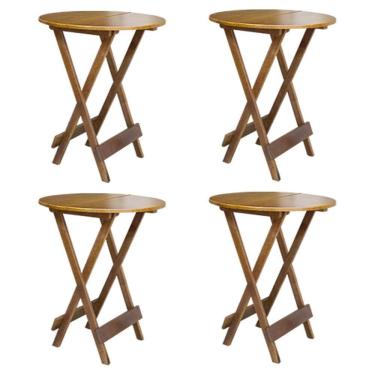 Imagem de Conjunto Com 4 Mesas Bistrô Dobrável Em Madeira Maciça - Mel - Marrom