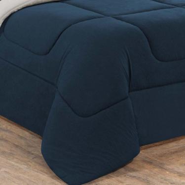 Imagem de Kit Edredom + Jogo De Lençol Malha 100% Algodão Gran Moratta 6 Peças Casal - Azul Marinho-palha.