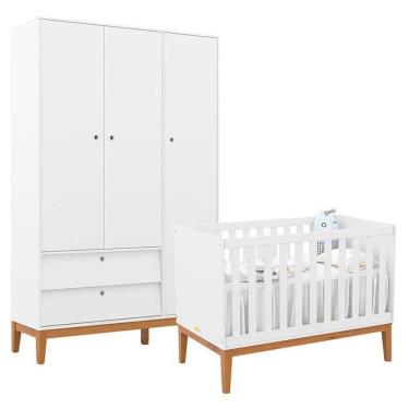 Imagem de Berço Americano E Guarda Roupa Unique 3 Portas Branco Soft Eco Wood - Matic