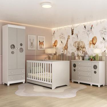 Imagem de Quarto De Bebê Completo Com Berço Americano 3 Em 1 Bombom Multimóveis MP4626 Branco-off White