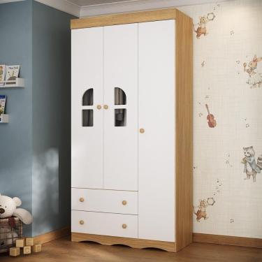 Imagem de Guarda-roupa Infantil 92cm Com Vidro 3 Portas E 2 Gavetas Liz Multimóveis MP4513 Madeirado/branco
