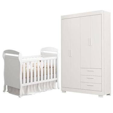 Imagem de Berço Americano Danny e Guarda Roupa Infantil Zaki Branco Acetinado - 