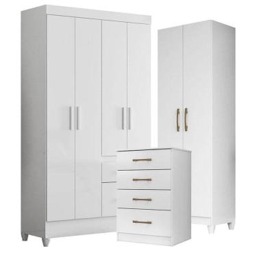 Imagem de Guarda Roupa Infantil Madri Com Cômoda Ms913 E Armário Multiuso New íris Branco Brilho - Moval