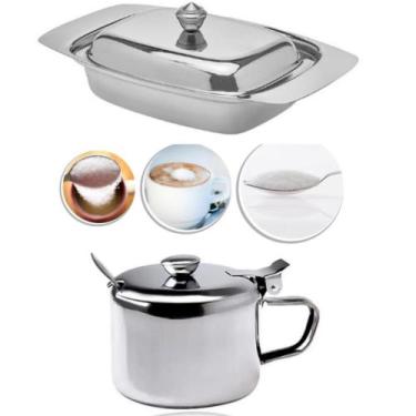 Imagem de Kit Café da Manhã Manteigueira e Açucareiro em Inox Prateados Linha Gl