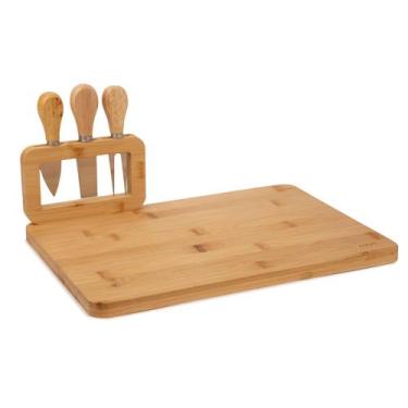 Imagem de Jogo P/ Queijo 4 Pçs Bambu Tabua Faca Espátula Garfo - Ravi Presentes 