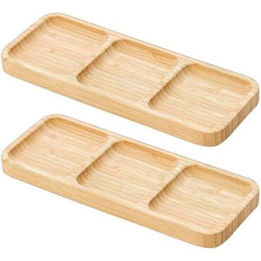 Imagem de Kit 2 Petisqueiras 3 Divisórias 25x10cm Bandeja de Bambu Ent - Plasval