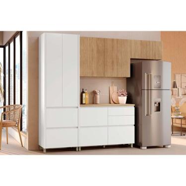 Imagem de Cozinha Modulada Nesher Rainha 4 Peças (2aéreos+1balcão+1paneleiro) C4p158 Branca-nature-nesher