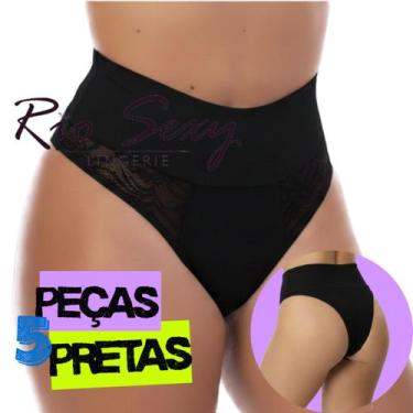 Imagem de Kit 5 Calcinhas Cintura Alta Microfibra detalhe Renda Conforto Dia a D