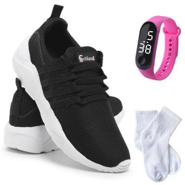 Imagem de Kit Tenis Casual Feminino Com Relogio e Meia - Schiareli, Preto, 37