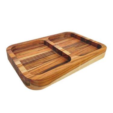 Imagem de Gamela teca retangular grande com 2 divisoes 44x28x2cm grilazer tc52