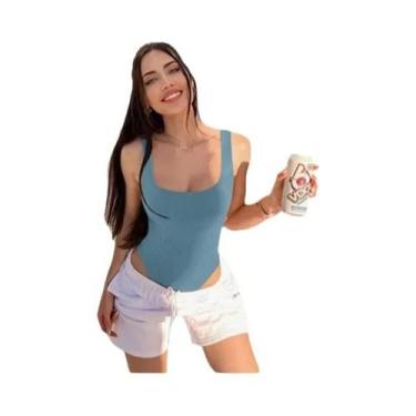 Imagem de Macacão Feminino Slim Fit De Verão Em Malha Sólida Casual Chic - NONE,